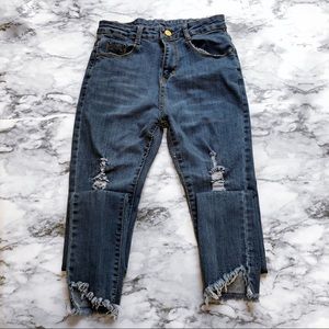 High waist distressed jeans